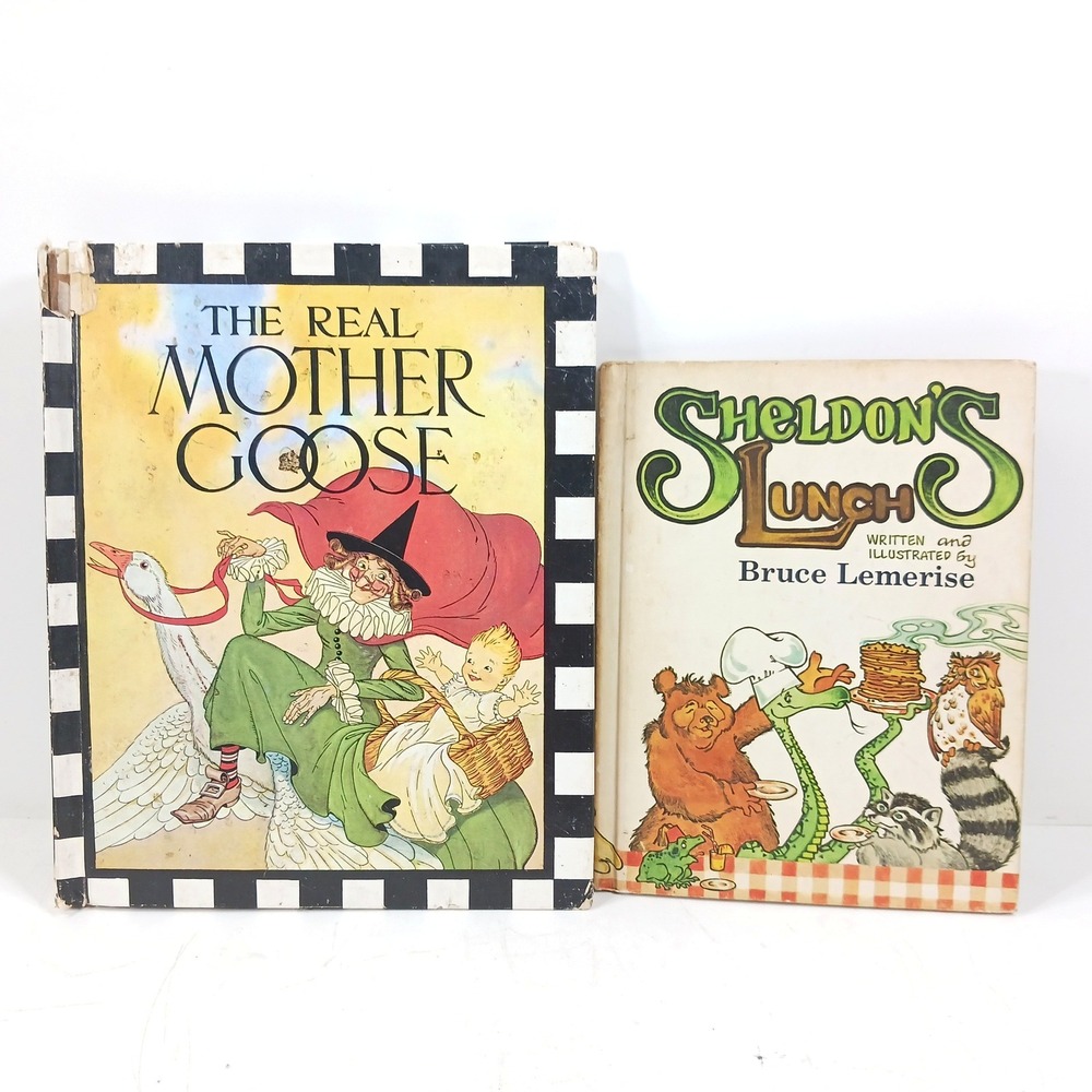 Vintage Childrens Book Lot The Real Mother Goose & Sheldons Lunch 1980 1st‎ Ed